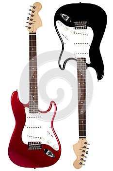 Two beautiful six string electric guitars isolated