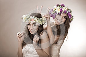 Two beautiful spring fairy , funny, friendship symbol