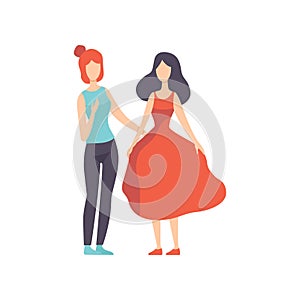 Two Beautiful Women Friends Talking to Each Other, Female Friendship Vector Illustration