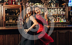 Two beautiful women having fun at the bar