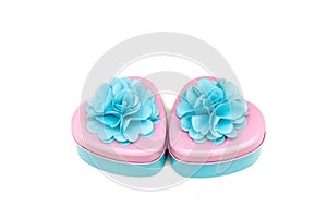 Two beautifully decorated heart shape containers in pastel color