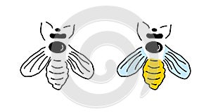 Two Bee, isolated on white background. Bee vector icon in modern simple flat design. Honey Bee in cartoon cut style. Vector