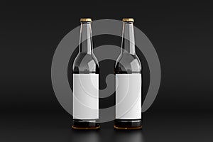 Two beer bottles 500ml mock up with blank label on black background