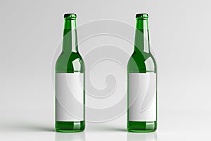 Two beer bottles 500ml mock up with blank label on white background