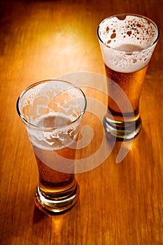 Two beer glasses, selective focus