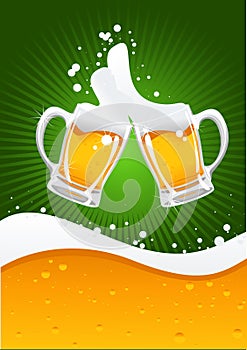 Two beer mugs and beer wave