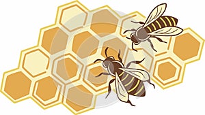 Two Bees on Detailed Honeycomb Pattern, vector design Generative AI