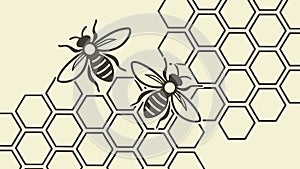 Two Bees Flying Over Honeycomb Pattern, vector design Generative AI