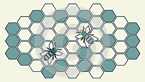 Two Bees on Hexagonal Pattern Nature Vector Illustration, vector design Generative AI
