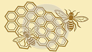 Two Bees on Honeycomb Natural Ecosystem Vector Design Generative AI