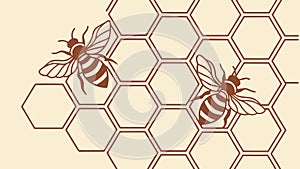 Two Bees on Honeycomb, Natural Hexagonal Pattern, vector design Generative AI