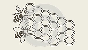 Two Bees on Honeycomb Pattern. Nature's Perfect Geometry, vector design Generative AI