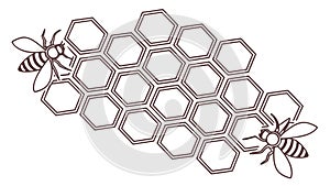 Two Bees on Honeycomb in Subtle Tones, vector design Generative AI