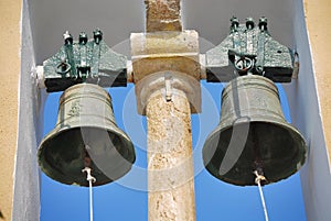 Two bells on the church tower in Corfu, Greece