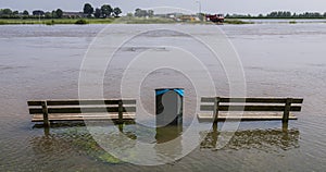 Two Benches in High Water at the IJssel photo