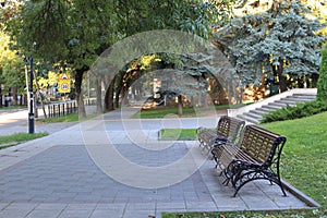 Two benches on the street