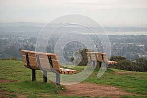 Two benches on University of California Santa Cruz hill, Santa Cruz, USA