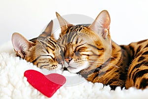 Two bengal cats isolated on a white background