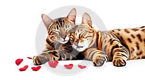 Two bengal cats isolated on a white background