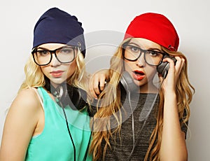 Two best friends hipster girls