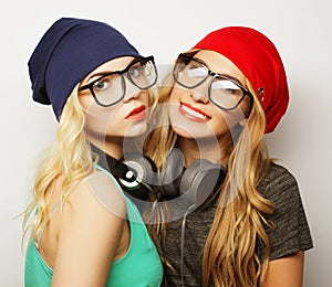 Two best friends hipster girls