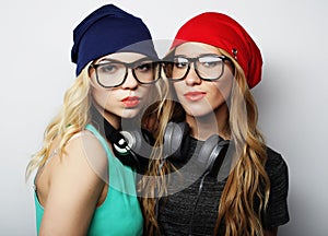 Two best friends hipster girls