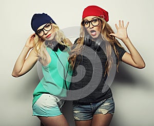 Two best friends hipster girls