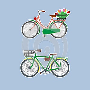Two bicycles on a blue background, male and female