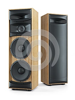 Two big tower sound speakers Hi-Fi stereo system. 3D