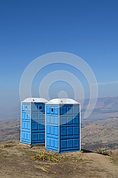 Two biotoilets in the mountains of Uzbekistan