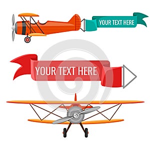 Two biplanes with advertising posters vector air means of transportation
