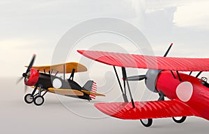 Two biplanes on the ground.