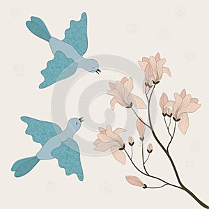 Two Birds and Blooming Branch