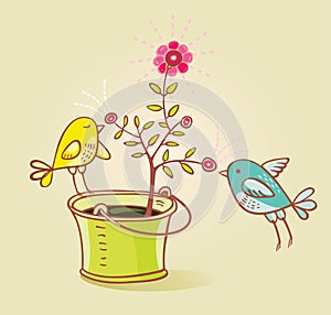 Two birds and flower aroma(vector)