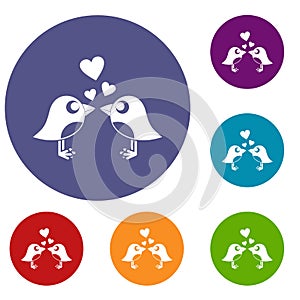 Two birds with hearts icons set