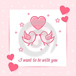 Two birds kiss valentine card heart love text icon