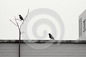 two birds perched on the edge of a building