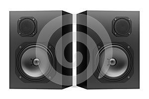 Two black audio speakers isolated on white