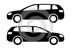 Two black car silhouettes on a white background