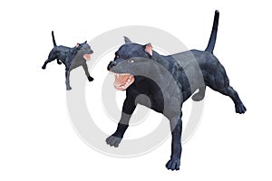 two black dog standing and barking on white background, object, animal, decor, vintage, copy space