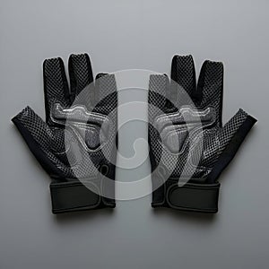 AI Generated: Two Black Fingerless Workout Gloves with Protective Padding