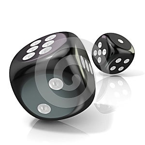 Two black game dices. 3D render