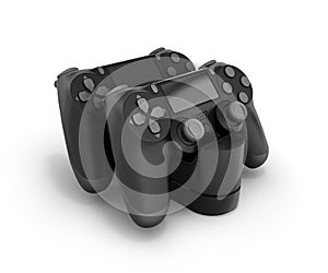 Two black gamepads at the docking station 3d rendering