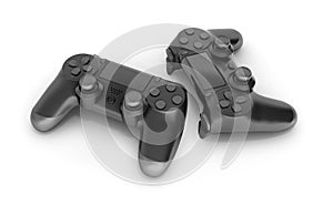 Two black gamepads isolated on white background 3d rendering