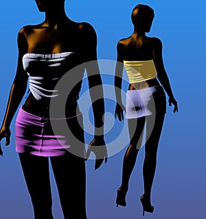 Two black girls in mini skirts - 3D illustration