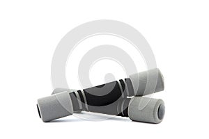 Two black and grey dumbbells