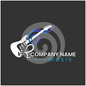 Two black guitars logo icon vector . Music icons for audio store, branding or poster.