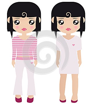 Two Black Haired Female Paper Dolls photo