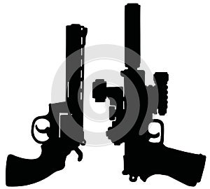 Two black heavy handguns photo