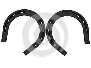 Two black horseshoes on white